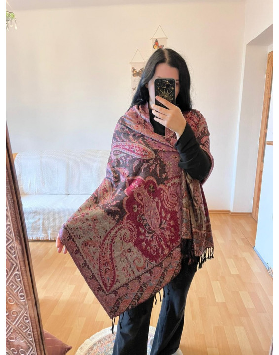 Kašmírová šatka - fialovo čierna (05)