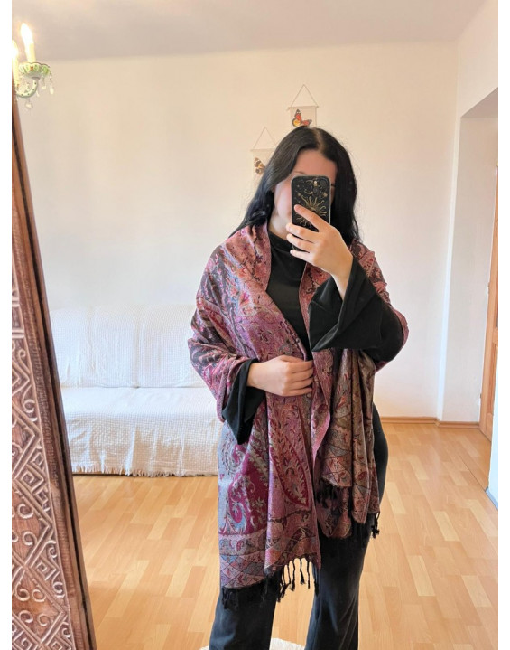 Kašmírová šatka - fialovo čierna (05)