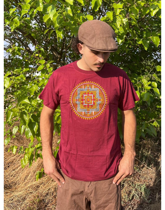 Tričko Mandala Om - bordové 42